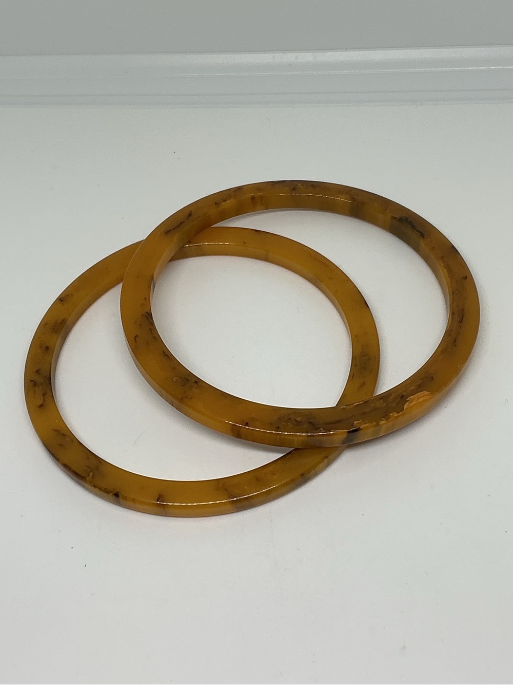 VTG Butterscotch Bakelite Bangle Bracelet Set of 2 Marbled Amber Swirl Tested